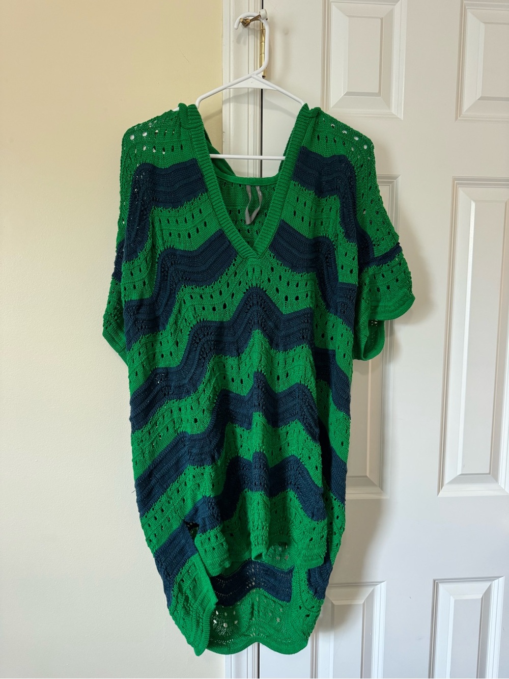 Anthropologie Green & Navy Chevron Hooded Knit Cover-Up - Picture 2 of 9